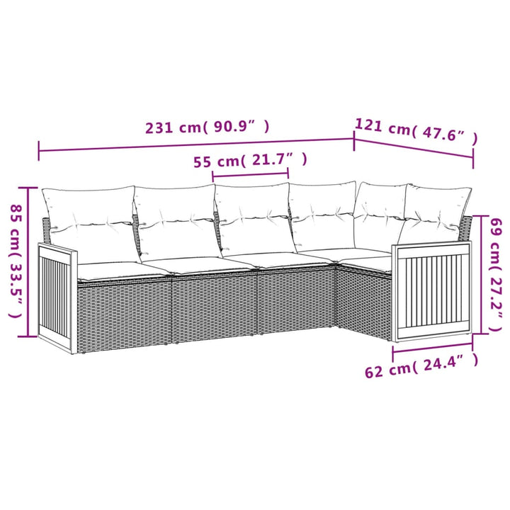 Set Canapele De Grădină Cu Perne, 5 Piese, Bej, Poliratan