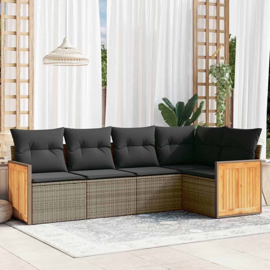 Set Canapele De Grădină Cu Perne, 5 Piese, Bej, Poliratan