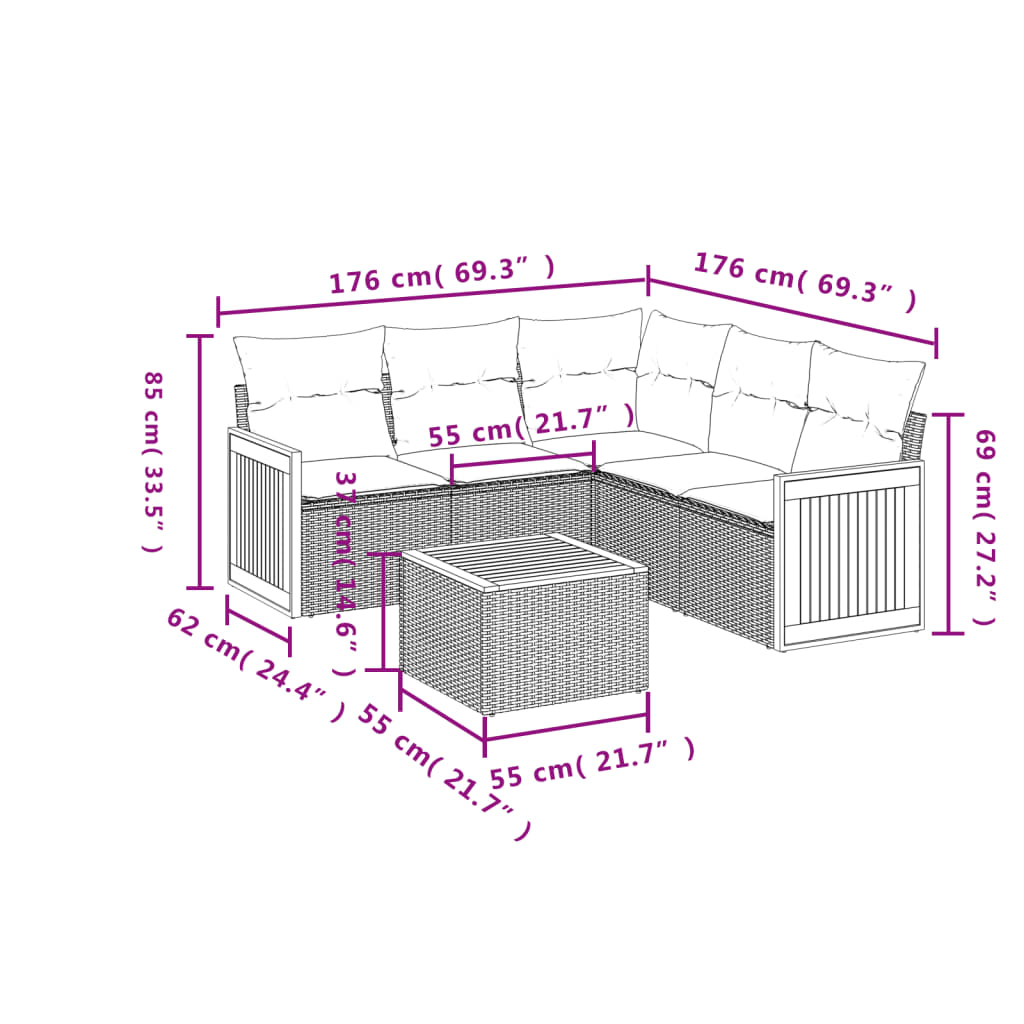 Set Mobilier De Grădină Cu Perne, 6 Piese, , Poliratan