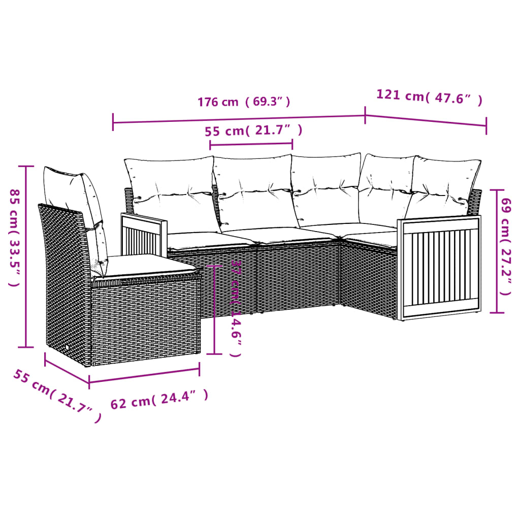 Set Mobilier De Grădină Cu Perne, 5 Piese, , Poliratan