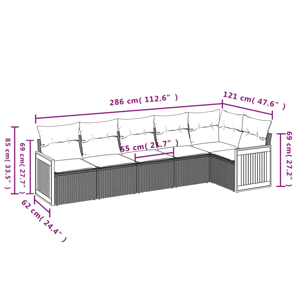 Set Mobilier De Grădină Cu Perne, 6 Piese, , Poliratan