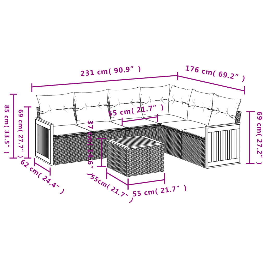 Set Canapele De Grădină Cu Perne, 7 Piese, , Poliratan