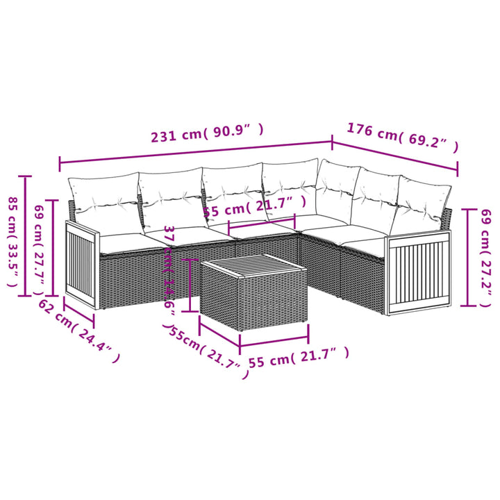 Set Canapele De Grădină Cu Perne, 7 Piese, , Poliratan