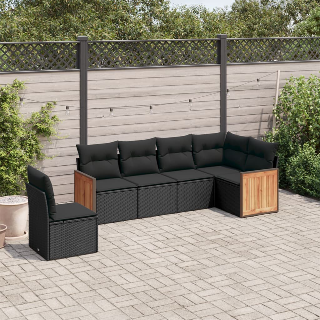 Set Canapele De Grădină Cu Perne, 7 Piese, Negru, Poliratan