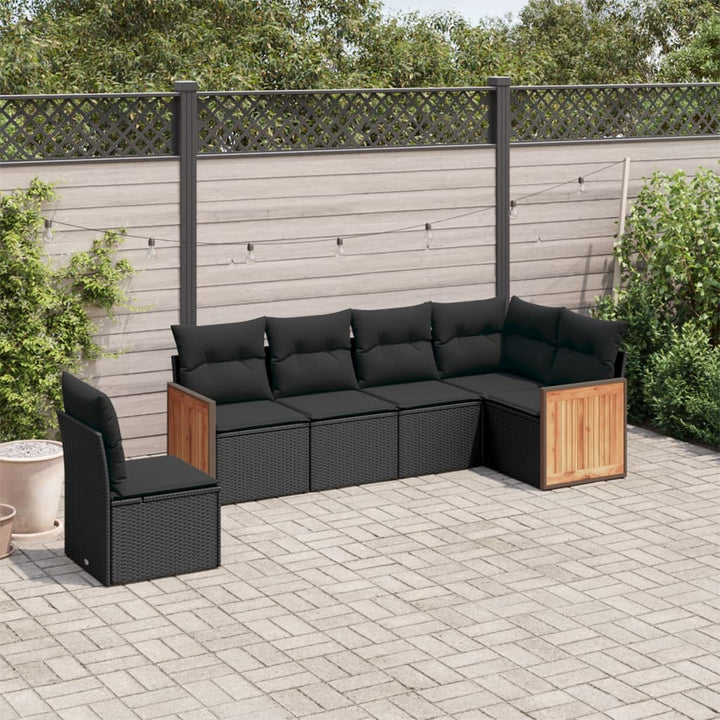 Set Canapele De Grădină Cu Perne, 7 Piese, Negru, Poliratan