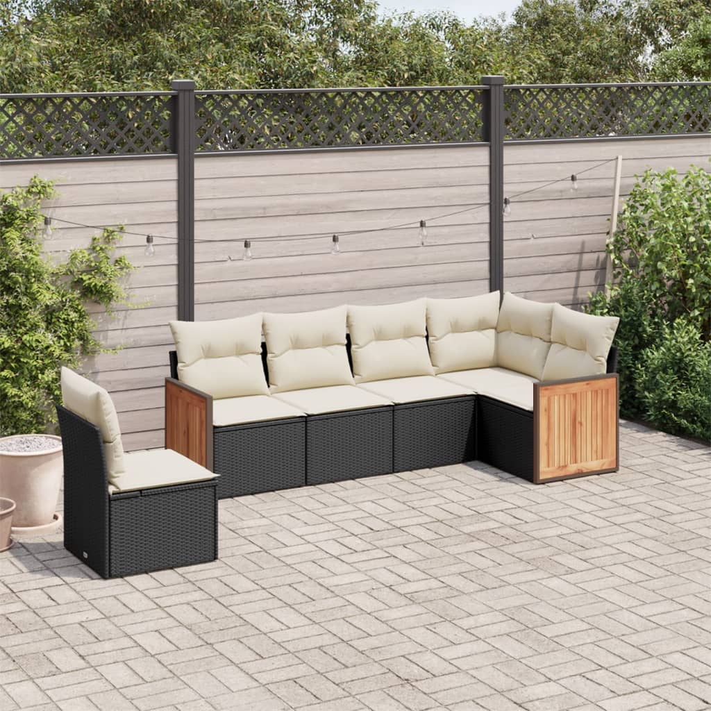 Set Canapele De Grădină Cu Perne, 7 Piese, Negru, Poliratan