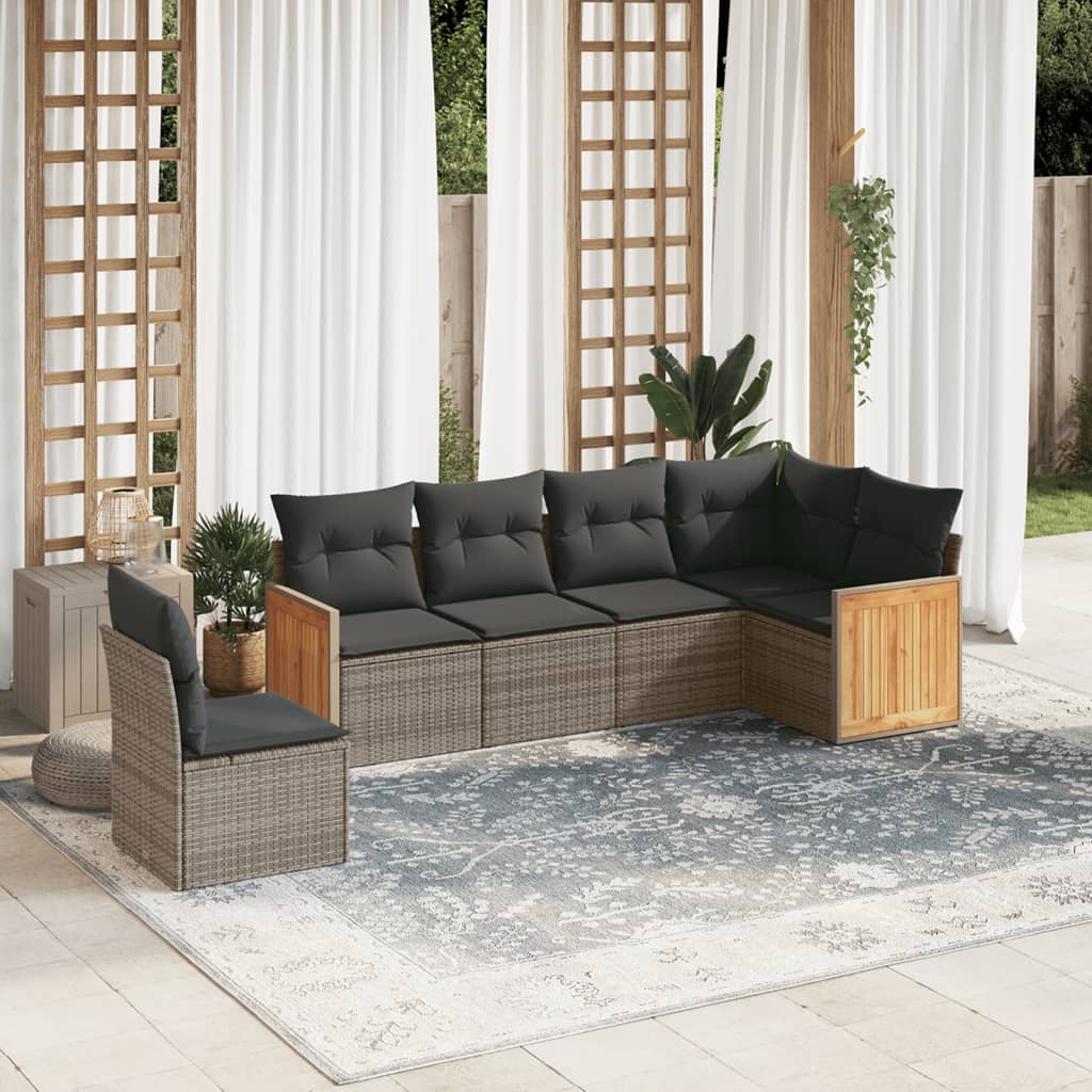 Set Canapele De Grădină Cu Perne, 7 Piese, Negru, Poliratan