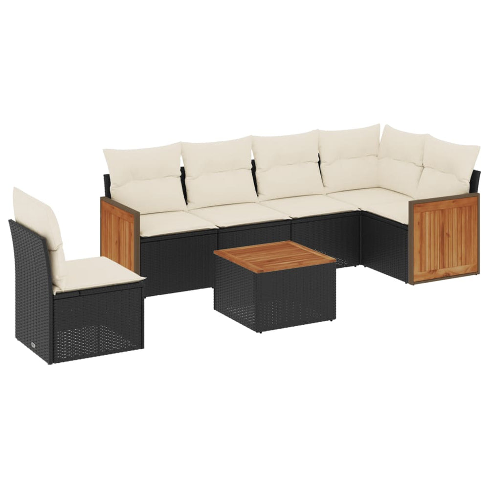 Set Canapele De Grădină Cu Perne, 7 Piese, Negru, Poliratan