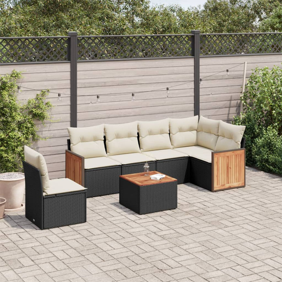 Set Canapele De Grădină Cu Perne, 7 Piese, Negru, Poliratan