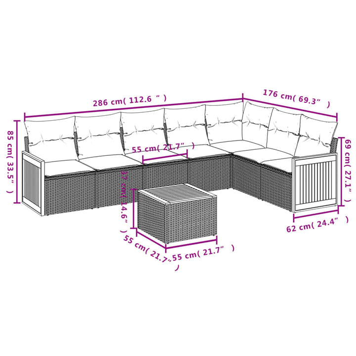 Set Mobilier De Grădină Cu Perne, 8 Piese, , Poliratan