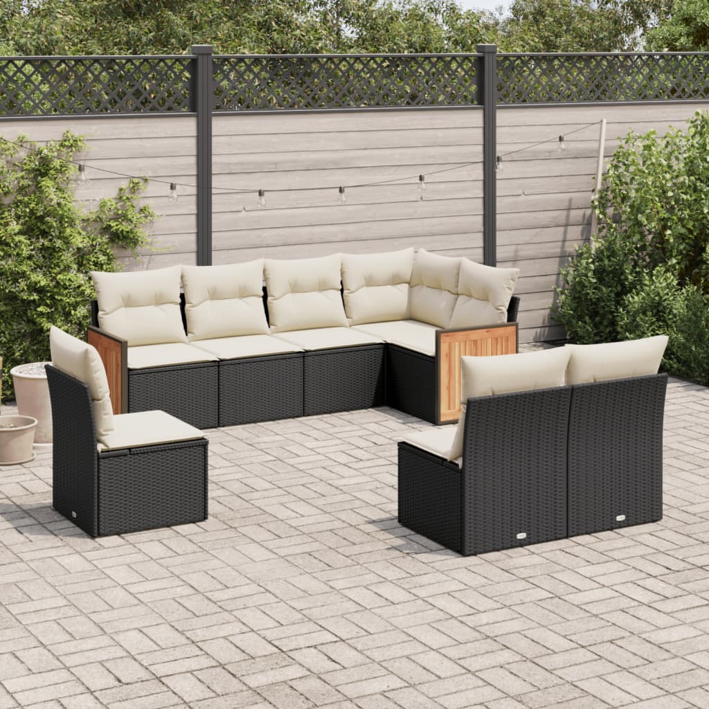 Set Mobilier De Grădină Cu Perne, 9 Piese, Negru, Poliratan