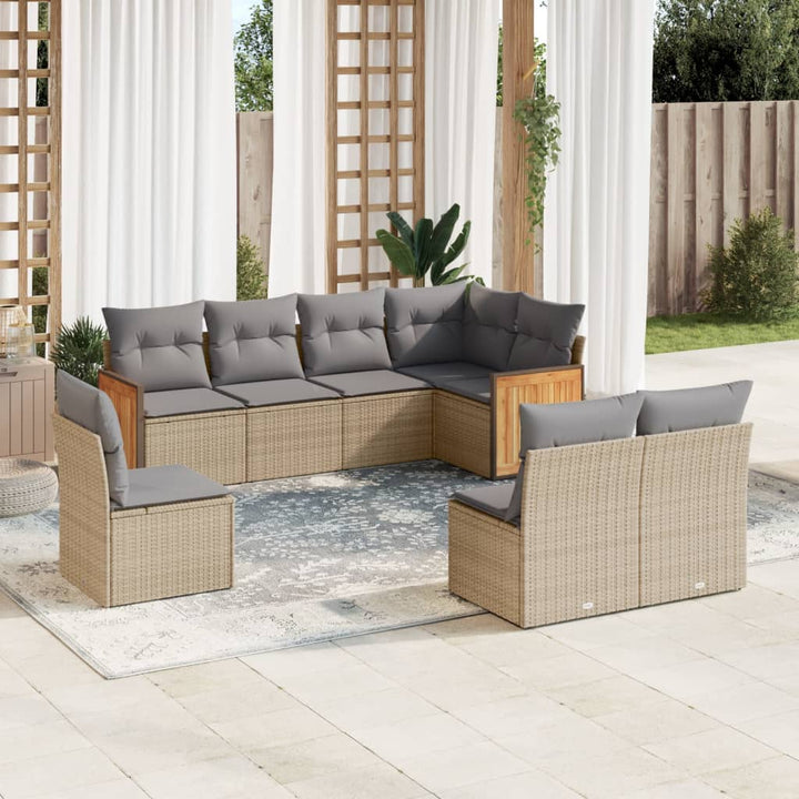 Set Mobilier De Grădină Cu Perne, 9 Piese, Negru, Poliratan