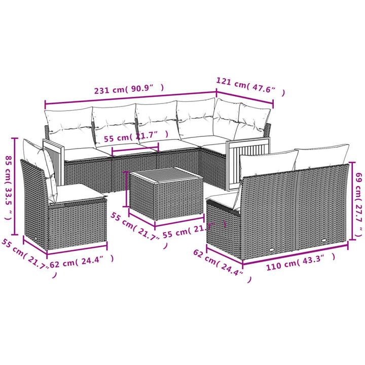 Set Mobilier De Grădină Cu Perne, 9 Piese, Negru, Poliratan