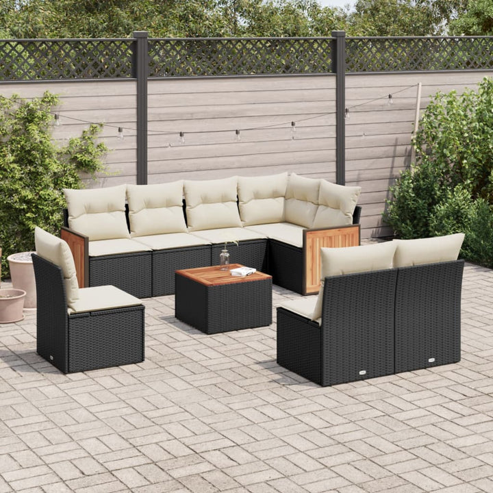 Set Mobilier De Grădină Cu Perne, 9 Piese, Negru, Poliratan