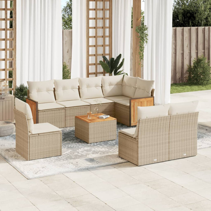 Set Mobilier De Grădină Cu Perne, 9 Piese, Negru, Poliratan