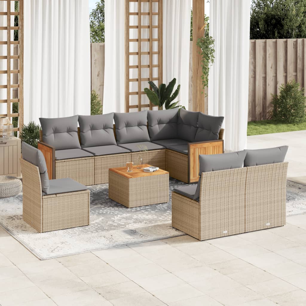 Set Mobilier De Grădină Cu Perne, 9 Piese, Negru, Poliratan