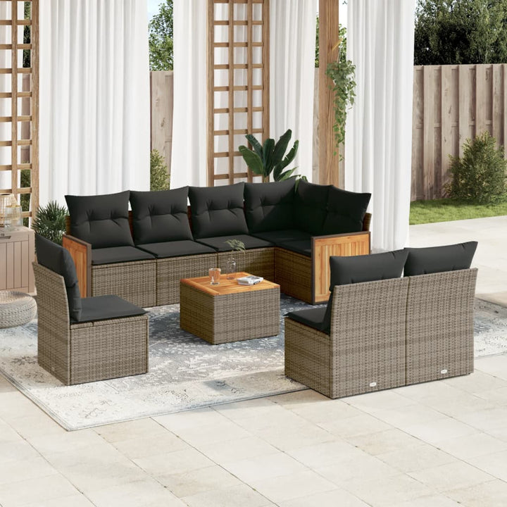 Set Mobilier De Grădină Cu Perne, 9 Piese, Negru, Poliratan