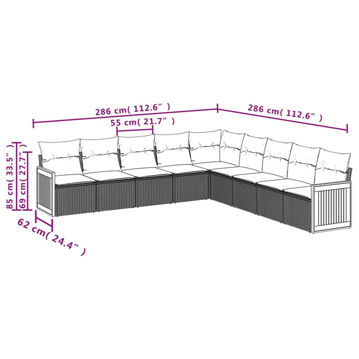 Set Mobilier De Grădină Cu Perne, 9 Piese, , Poliratan