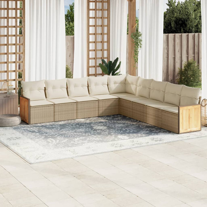 Set Mobilier De Grădină Cu Perne, 9 Piese, , Poliratan