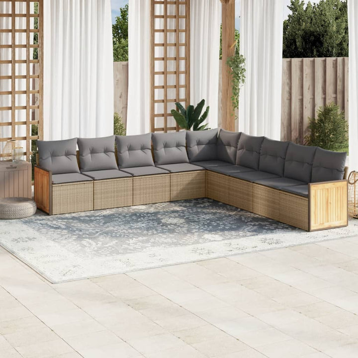 Set Mobilier De Grădină Cu Perne, 9 Piese, , Poliratan