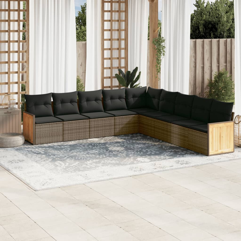 Set Mobilier De Grădină Cu Perne, 9 Piese, , Poliratan