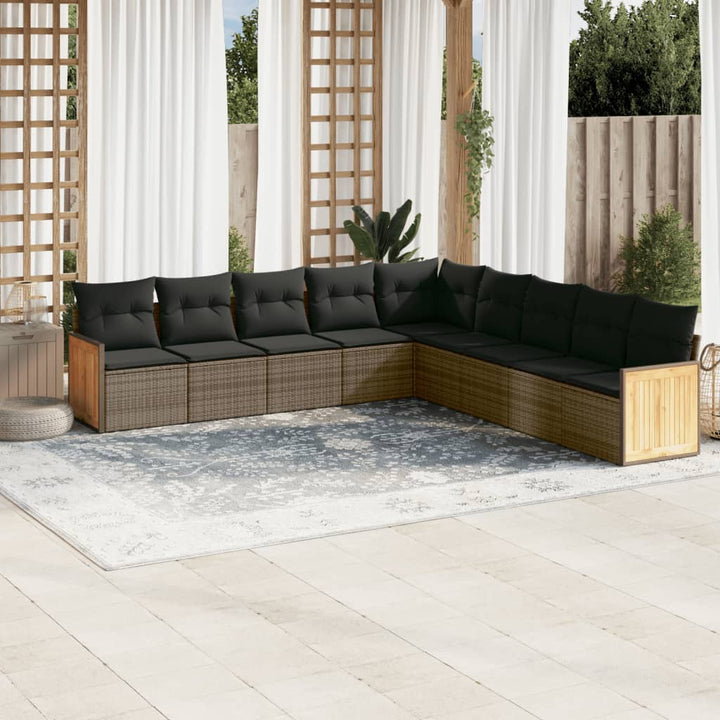 Set Mobilier De Grădină Cu Perne, 9 Piese, , Poliratan