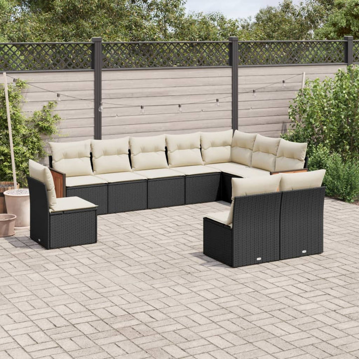 Set Canapele De Grădină Cu Perne, 11 Piese, Negru, Poliratan