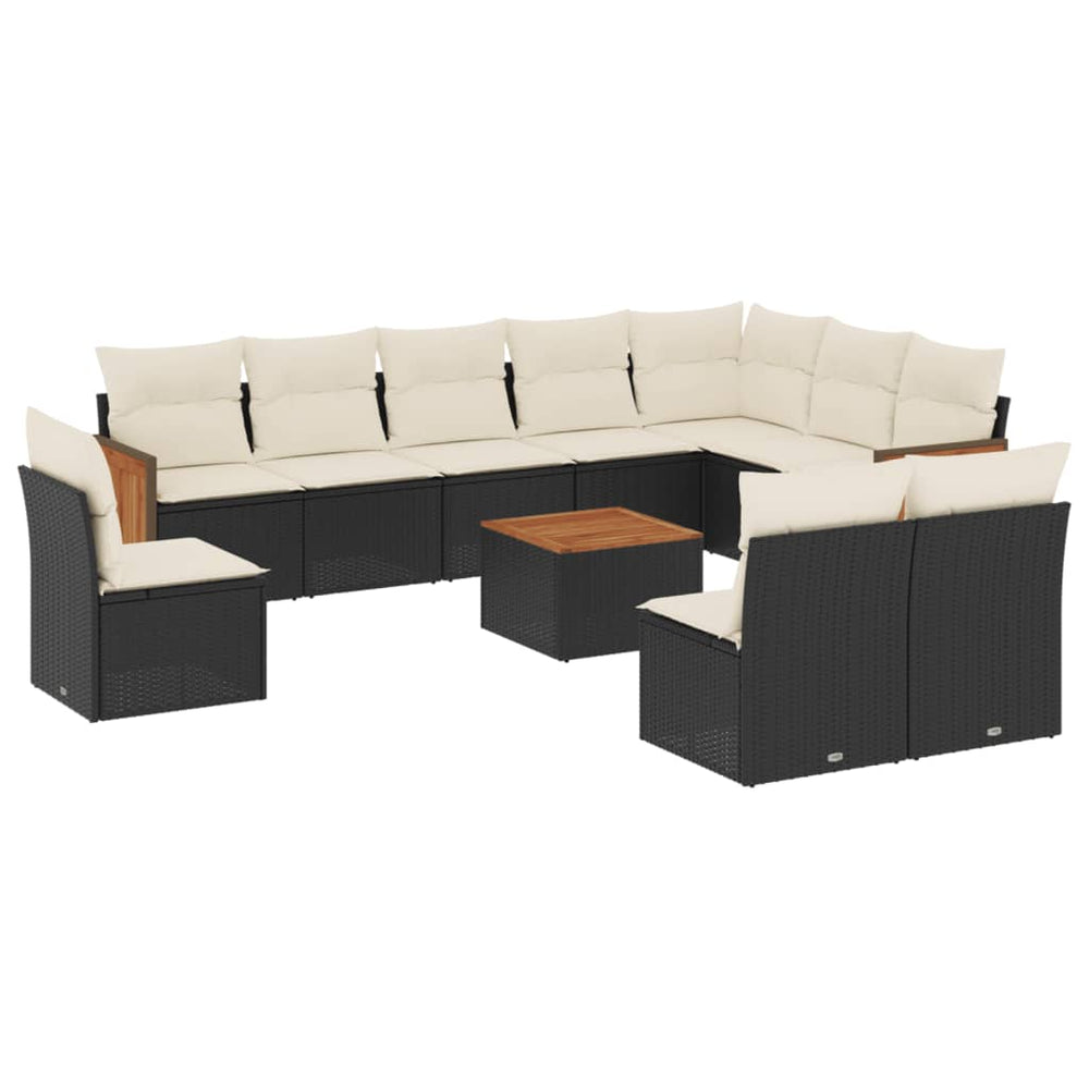 Set Canapele De Grădină Cu Perne, 11 Piese, Negru, Poliratan