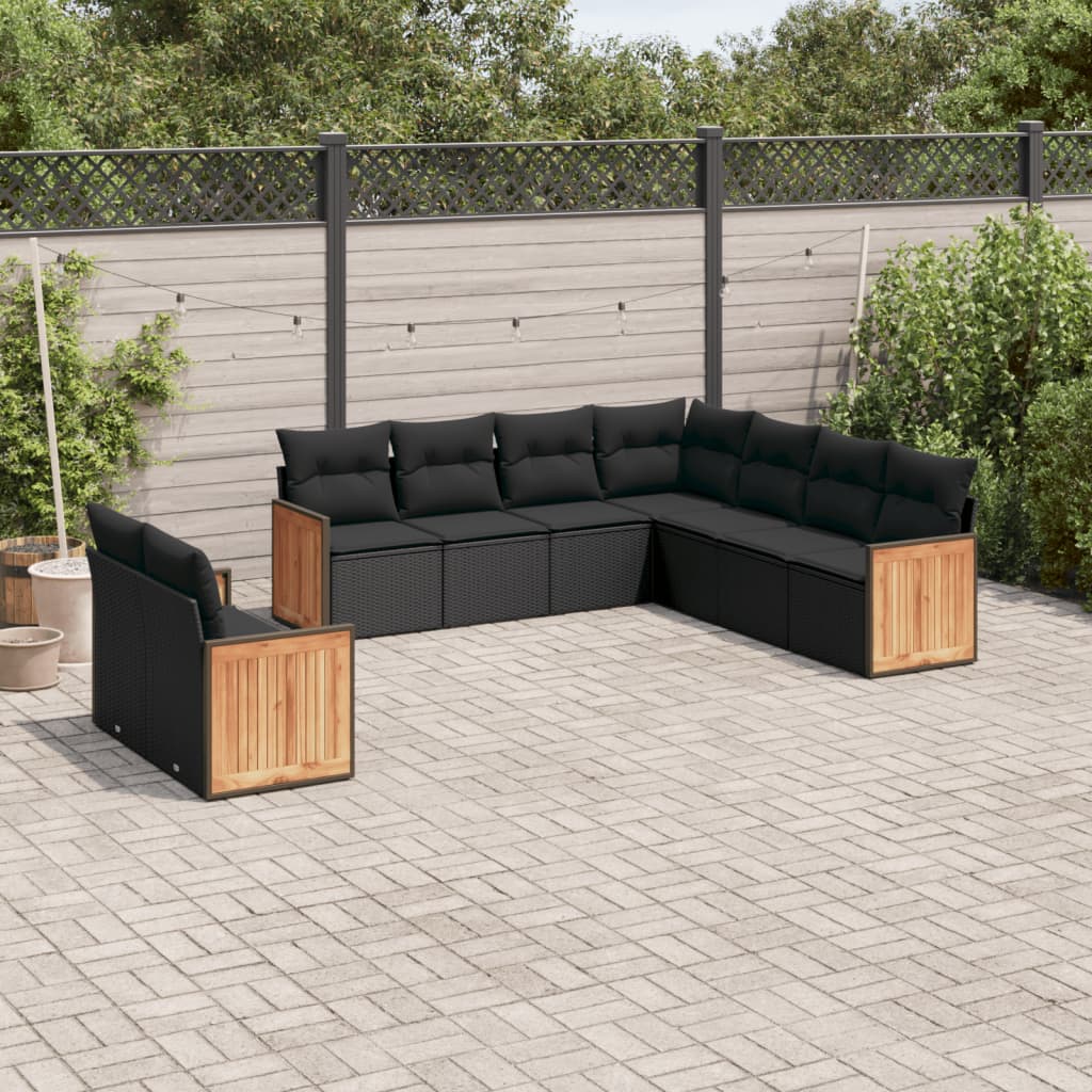 Set Canapele De Grădină, 9 Piese, Cu Perne, Bej, Poliratan