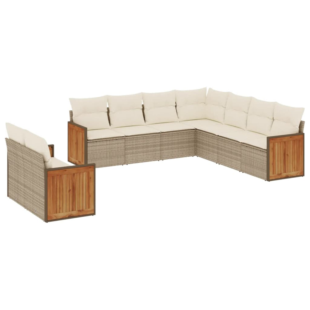 Set Canapele De Grădină, 9 Piese, Cu Perne, Bej, Poliratan