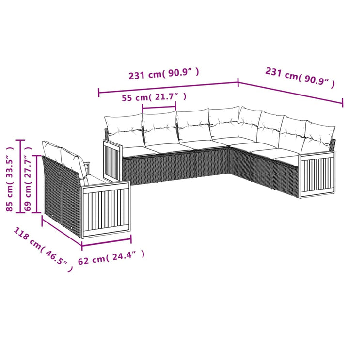 Set Canapele De Grădină, 9 Piese, Cu Perne, Bej, Poliratan