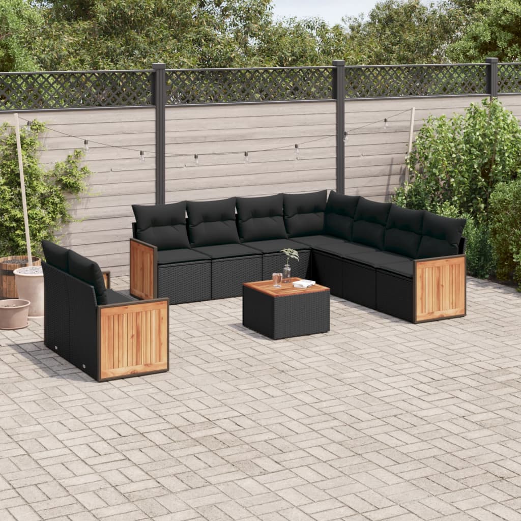 Set Canapele De Grădină, 9 Piese, Cu Perne, Bej, Poliratan