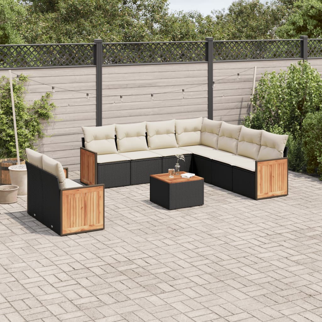 Set Canapele De Grădină, 9 Piese, Cu Perne, Bej, Poliratan