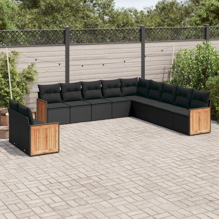 Set Canapele De Grădină, 12 Piese, Cu Perne, Negru, Poliratan