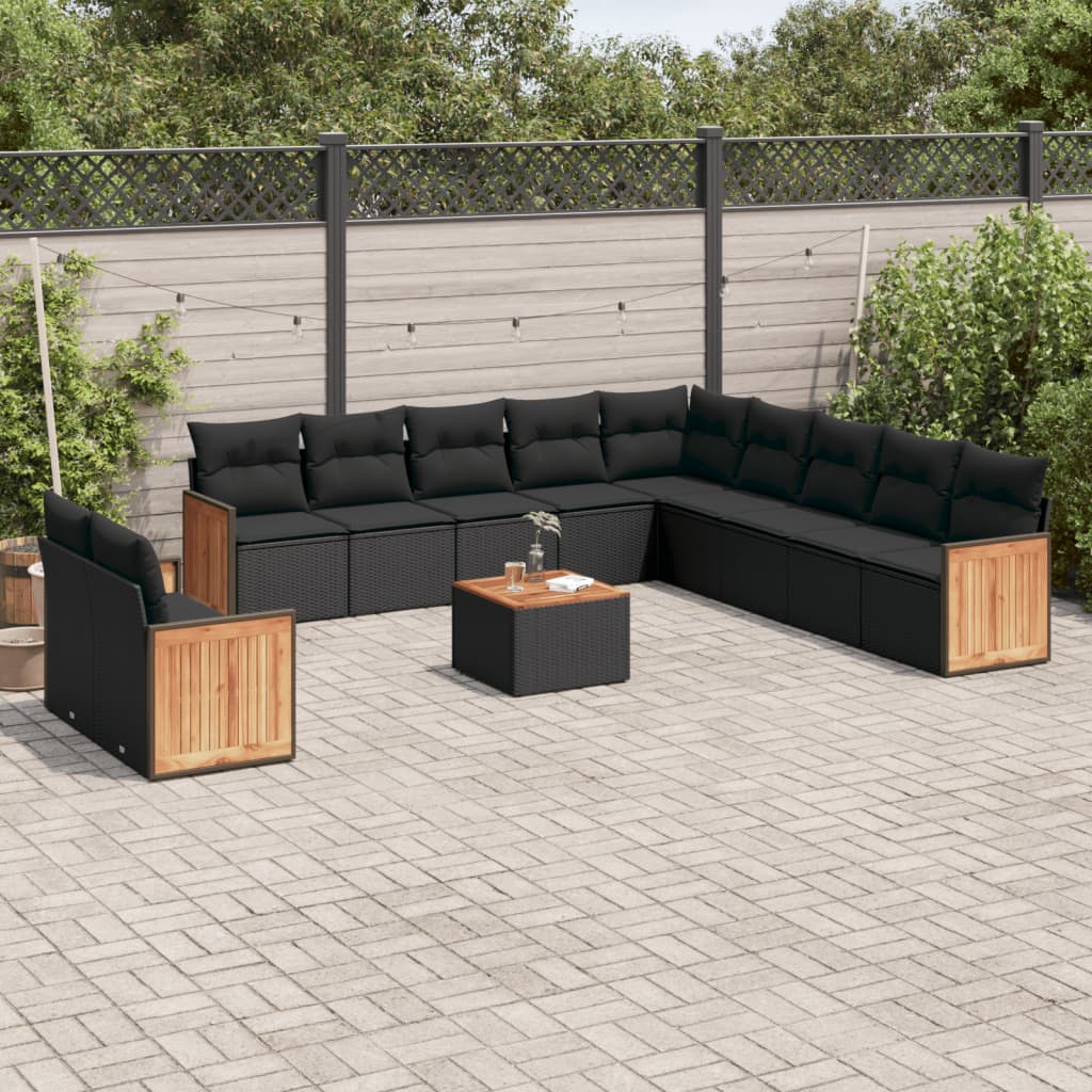 Set Canapele De Grădină, 12 Piese, Cu Perne, Negru, Poliratan