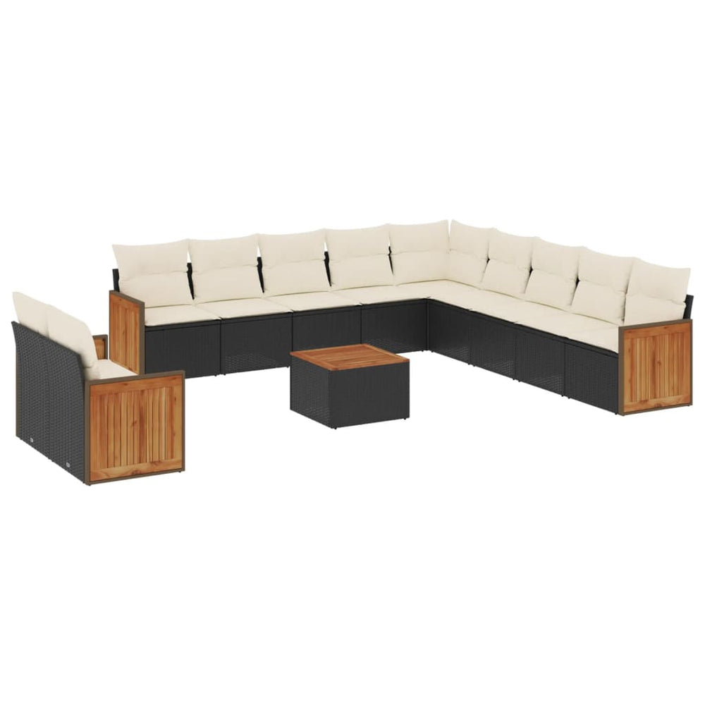 Set Canapele De Grădină, 12 Piese, Cu Perne, Negru, Poliratan