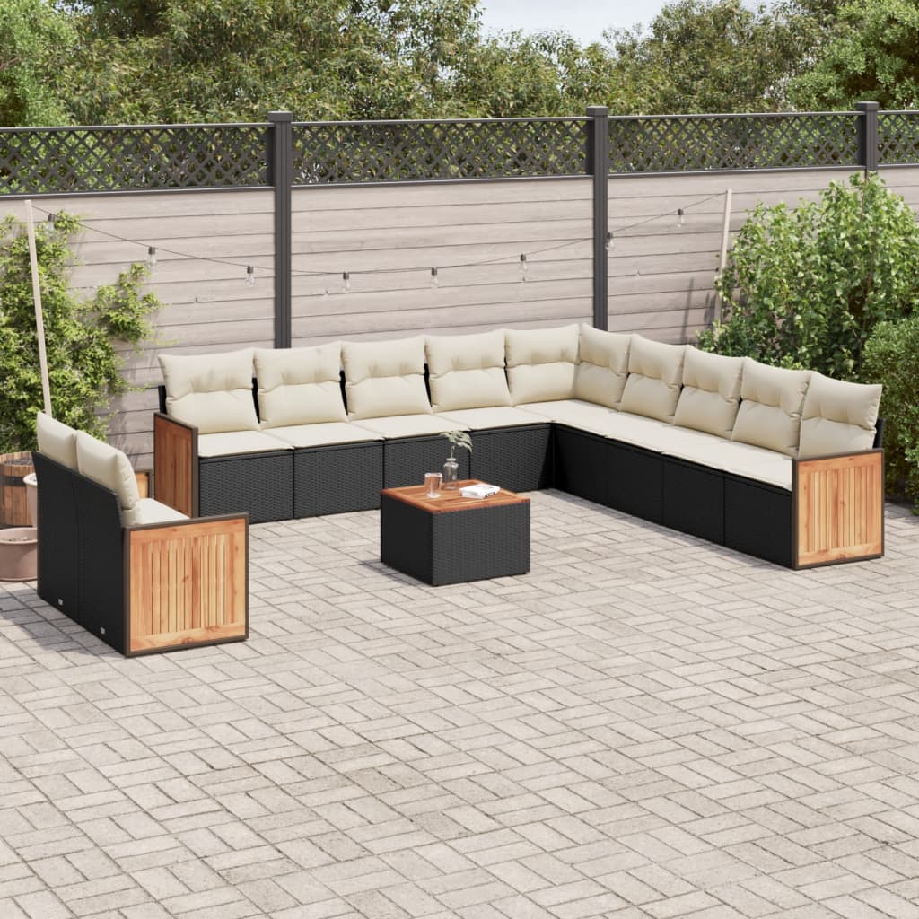 Set Canapele De Grădină, 12 Piese, Cu Perne, Negru, Poliratan