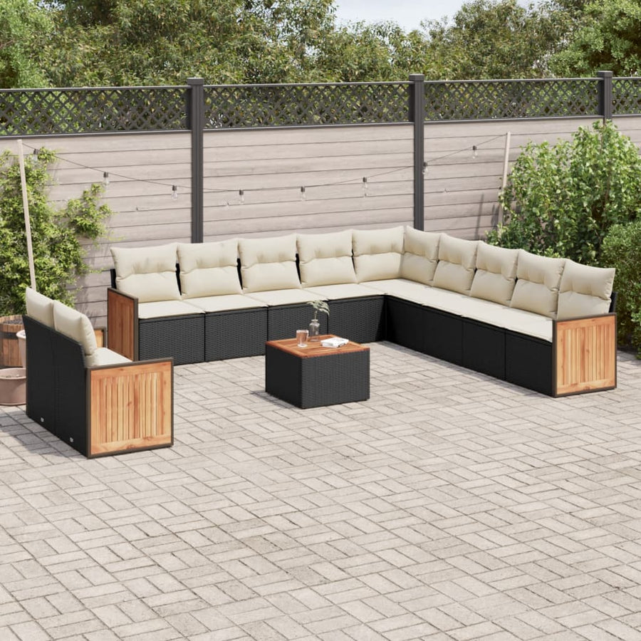 Set Canapele De Grădină, 12 Piese, Cu Perne, Negru, Poliratan