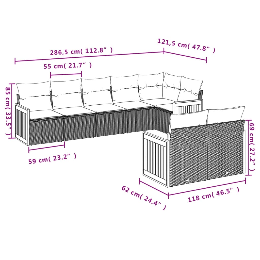 Set Mobilier De Grădină Cu Perne, 8 Piese, , Poliratan