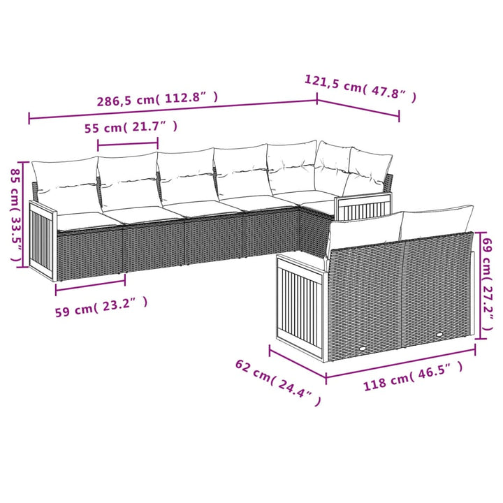 Set Mobilier De Grădină Cu Perne, 8 Piese, , Poliratan