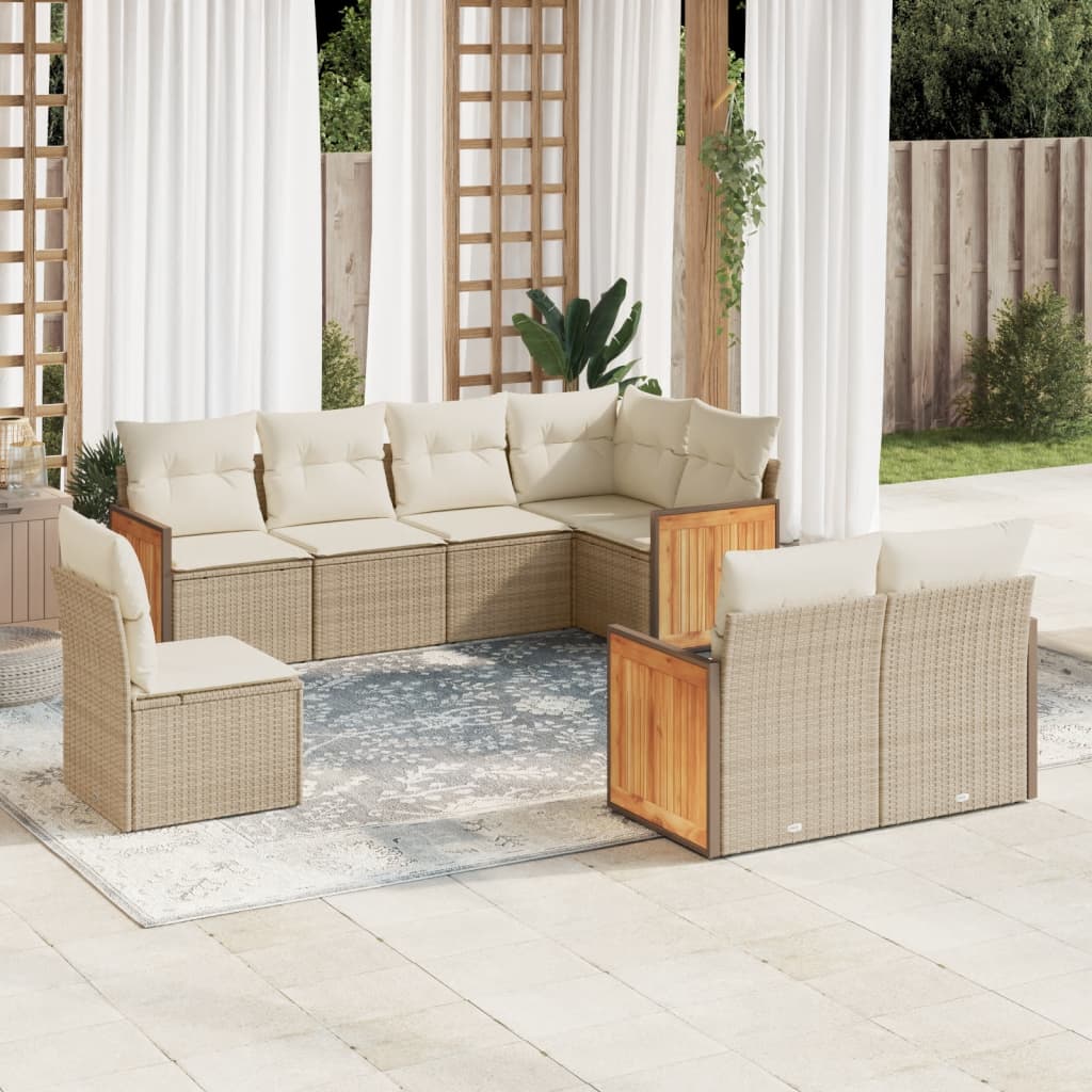 Set Mobilier De Grădină Cu Perne, 9 Piese, , Poliratan