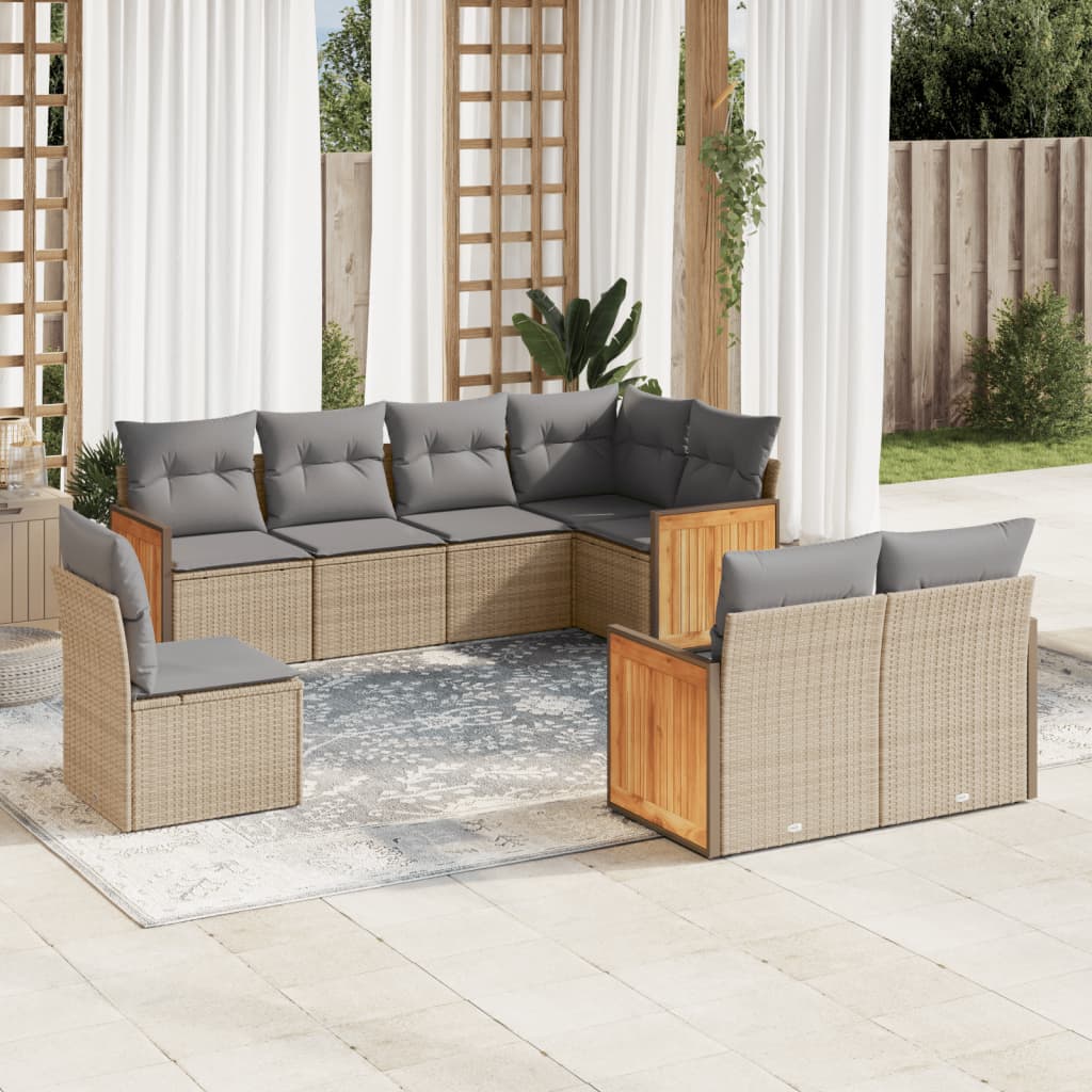 Set Mobilier De Grădină Cu Perne, 9 Piese, , Poliratan