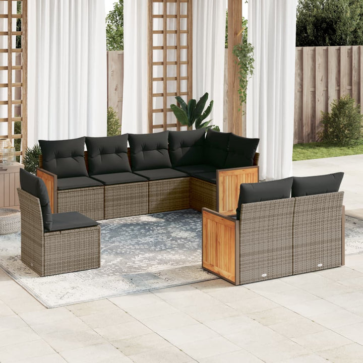 Set Mobilier De Grădină Cu Perne, 9 Piese, , Poliratan