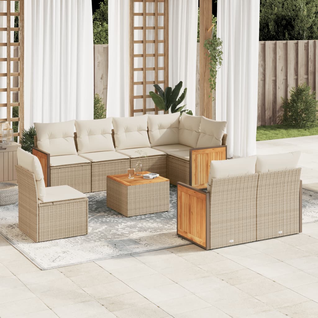 Set Mobilier De Grădină Cu Perne, 9 Piese, , Poliratan