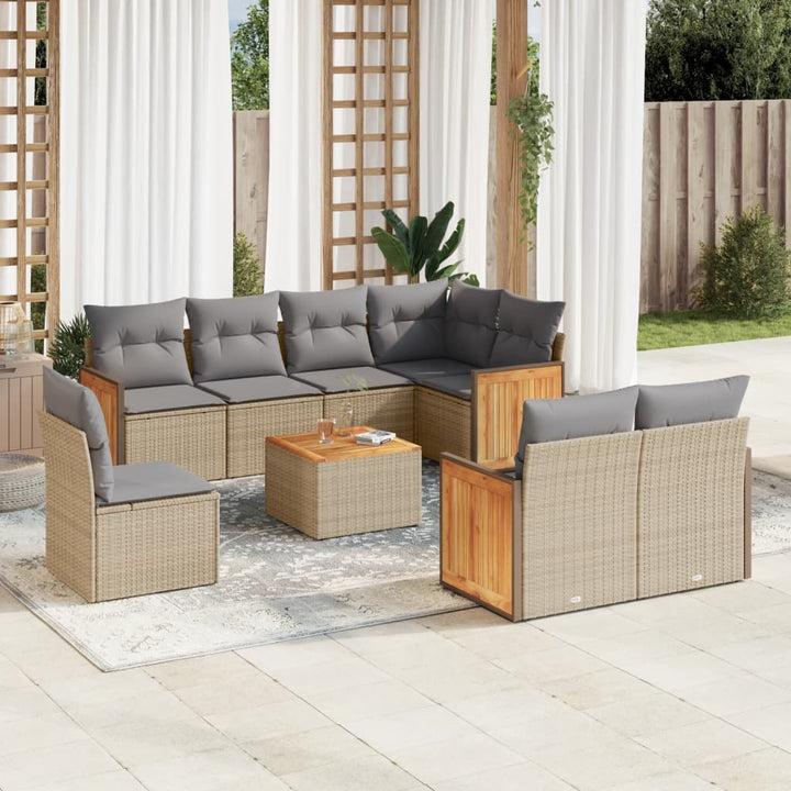 Set Mobilier De Grădină Cu Perne, 9 Piese, , Poliratan
