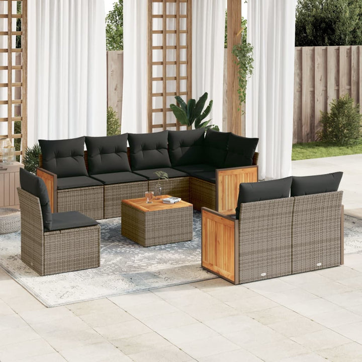 Set Mobilier De Grădină Cu Perne, 9 Piese, , Poliratan