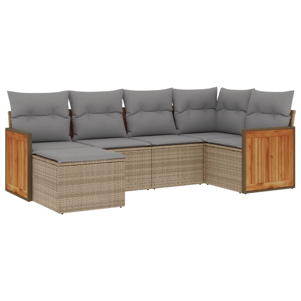 Set Canapele De Grădină Cu Perne, 6 Piese, Bej, Poliratan