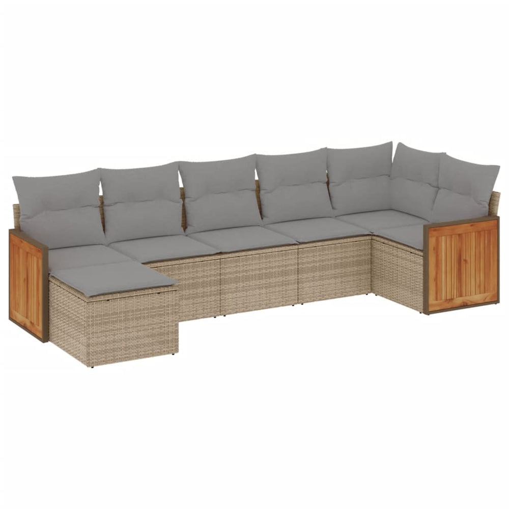 Set Canapele De Grădină, 7 Piese, Cu Perne, Bej, Poliratan