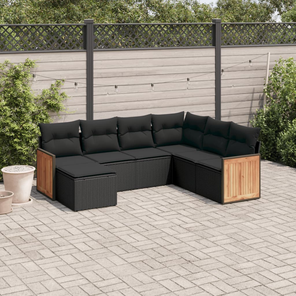 Set Canapele De Grădină, 7 Piese, Cu Perne, Bej, Poliratan