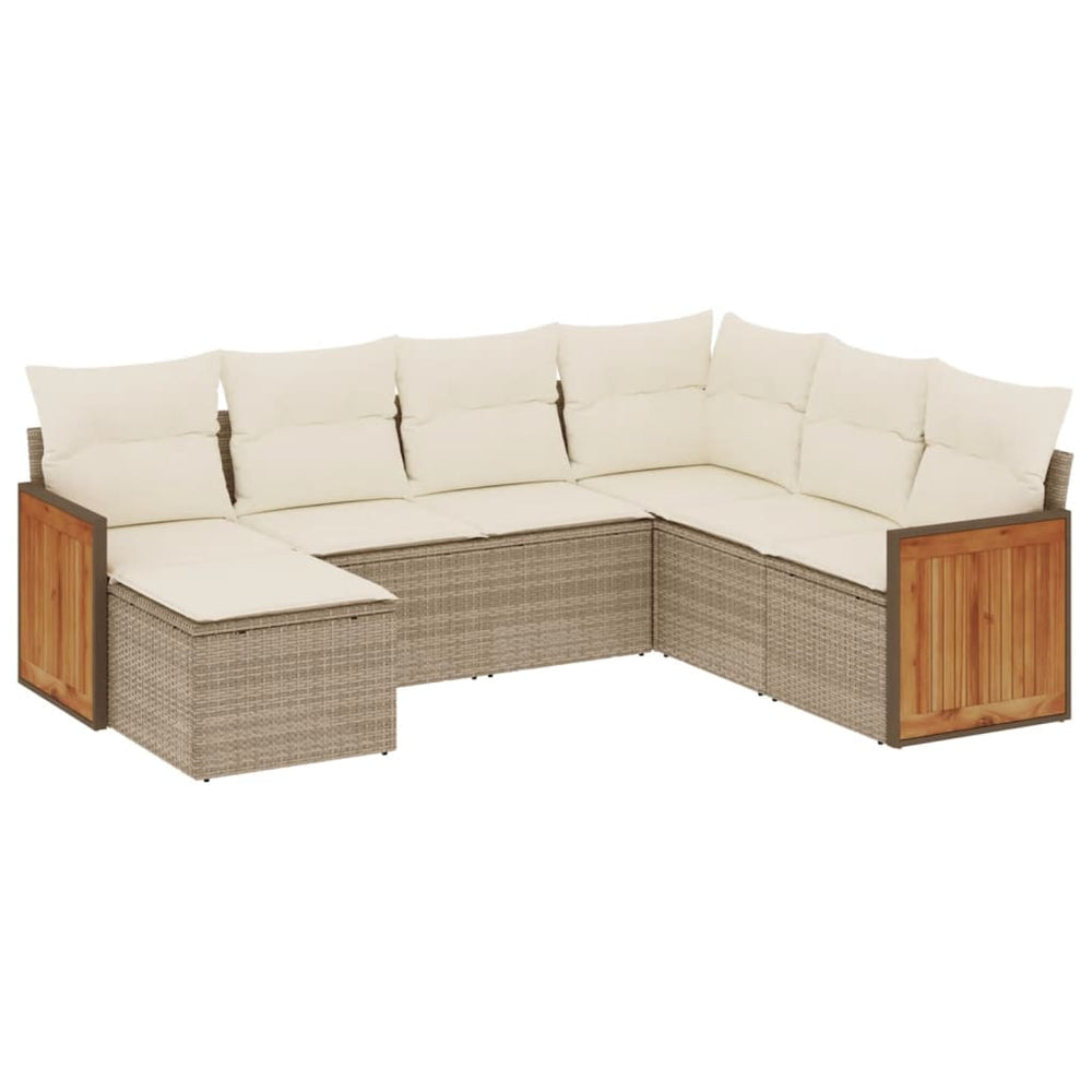 Set Canapele De Grădină, 7 Piese, Cu Perne, Bej, Poliratan